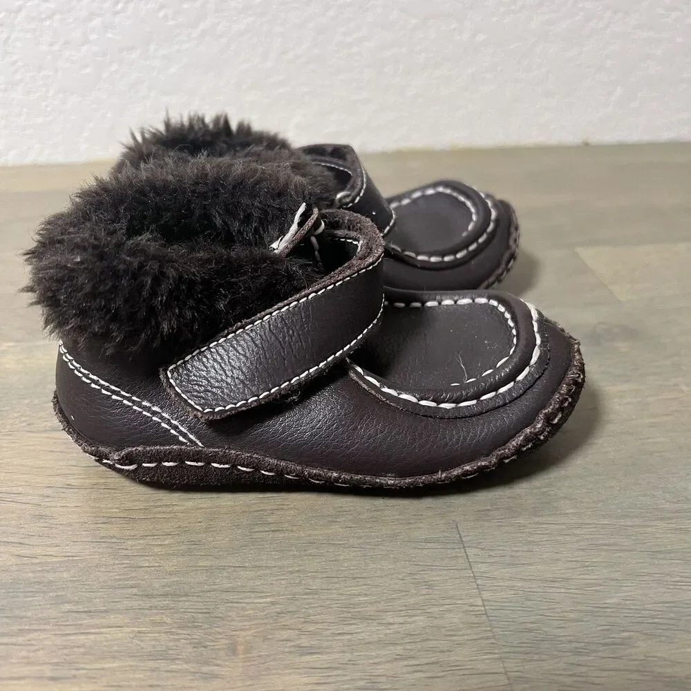 Oshkosh Baby Boy Brown Leather Shoes Infant Size 5 Moccasin Booties Unisex Girl